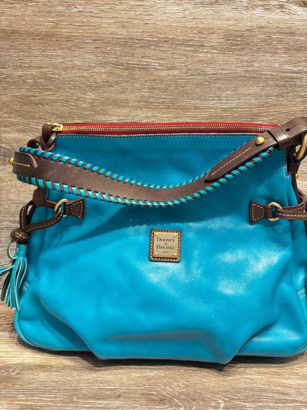 Dooney Florentine Toledo whipstitch hobo turquoise teal Shoulder bag tassels - Picture 5 of 16